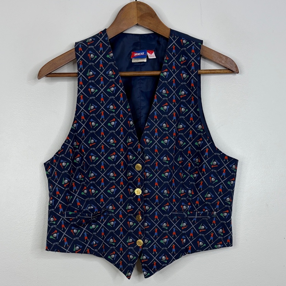Vintage Waistcoat Women Small Navy Blue Cotton Golfer Golf Scottish Novelty Vest